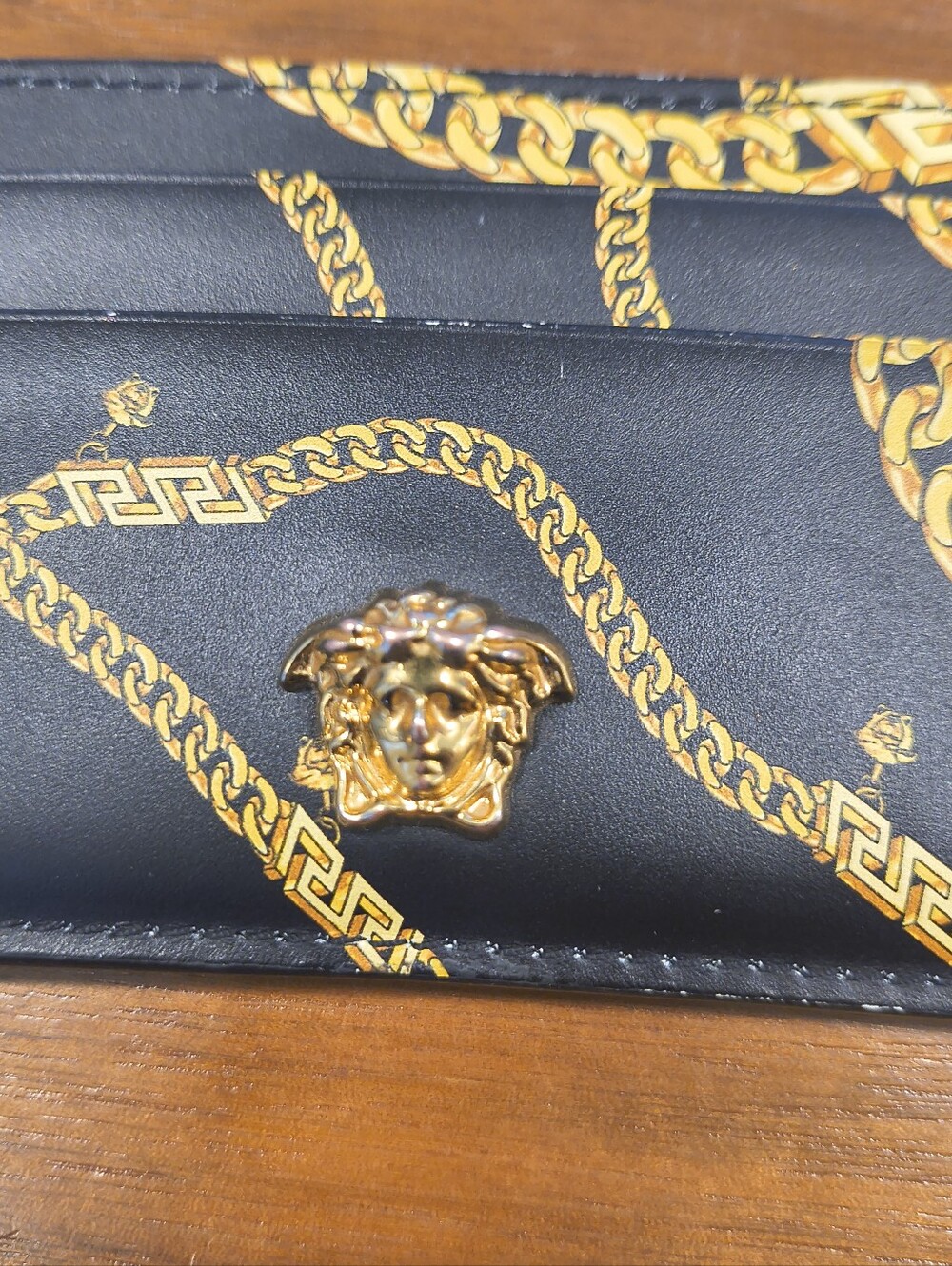 Versace La Medusa Black Gold Chain Print Leather Card Holder Wallet - Picture 4 of 11